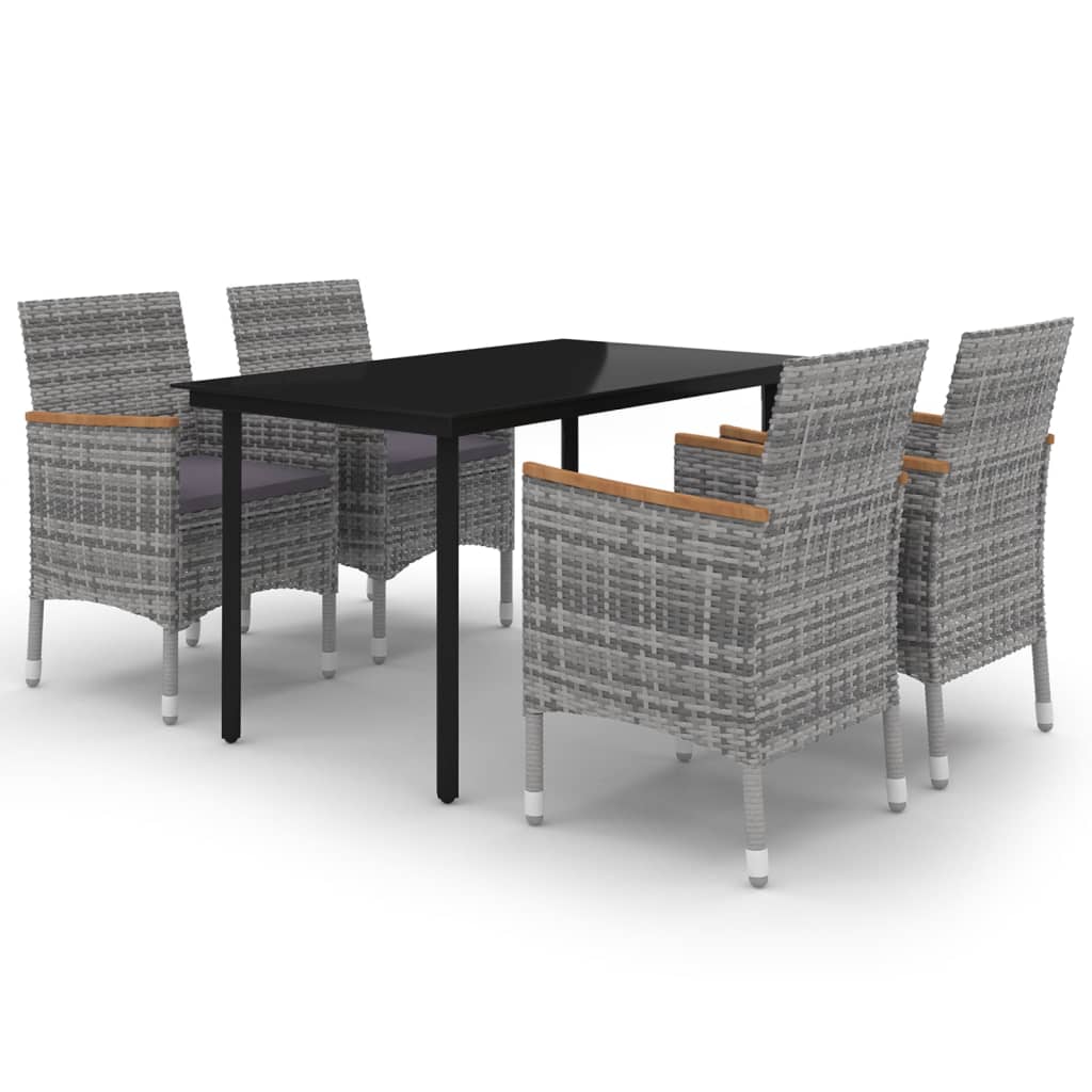 Ensemble à manger de jardin coussins 5 pcs Résine tressée Verre