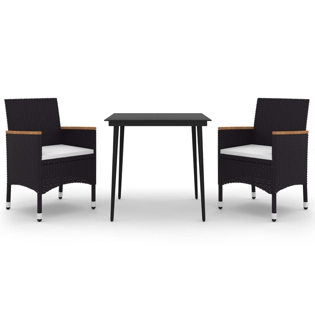 Ensemble à manger de jardin coussins 3 pcs Résine tressée Verre