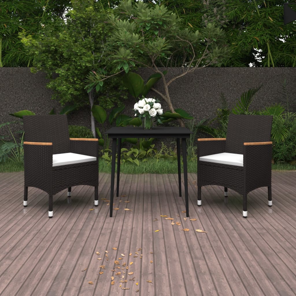 Ensemble à manger de jardin coussins 3 pcs Résine tressée Verre