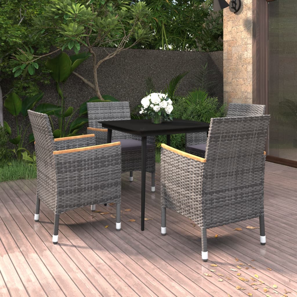 Ensemble à manger de jardin coussins 5 pcs Résine tressée Verre