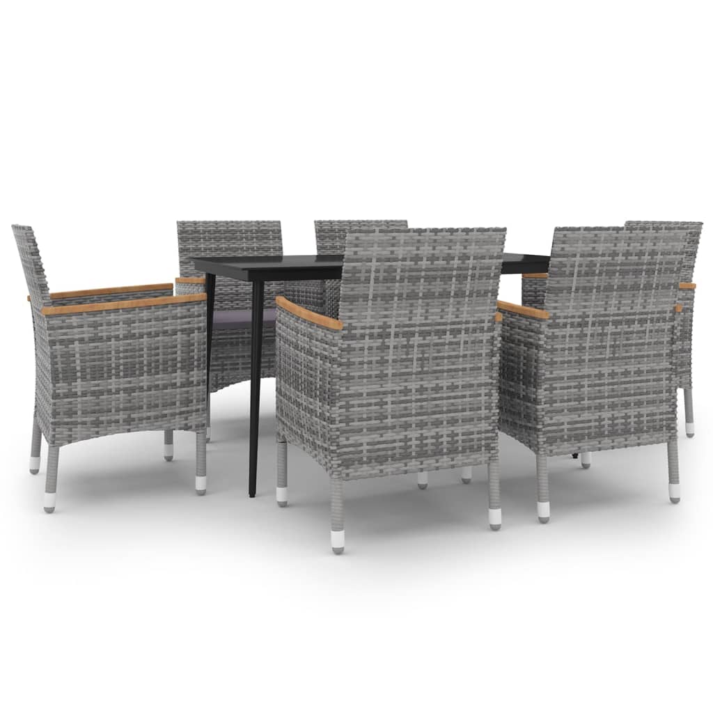 Ensemble à manger de jardin coussins 7 pcs Résine tressée Verre