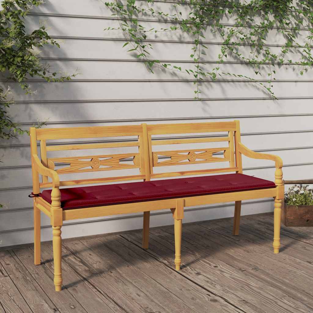 Banc Batavia avec coussin rouge bordeaux 150cm Bois teck massif Bancs de jardin vidaXL