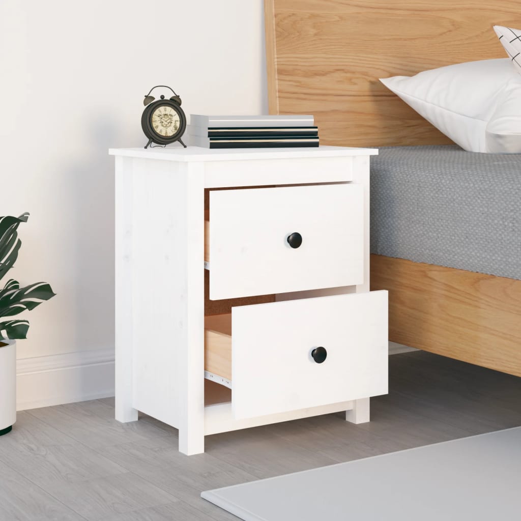 Table de chevet Blanc 50x35x61,5 cm Bois de pin massif - XIOS
