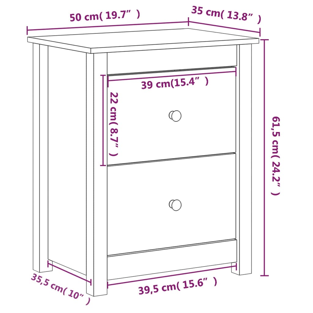 Table de chevet Blanc 50x35x61,5 cm Bois de pin massif - XIOS