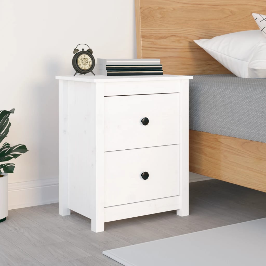 Table de chevet Blanc 50x35x61,5 cm Bois de pin massif - XIOS