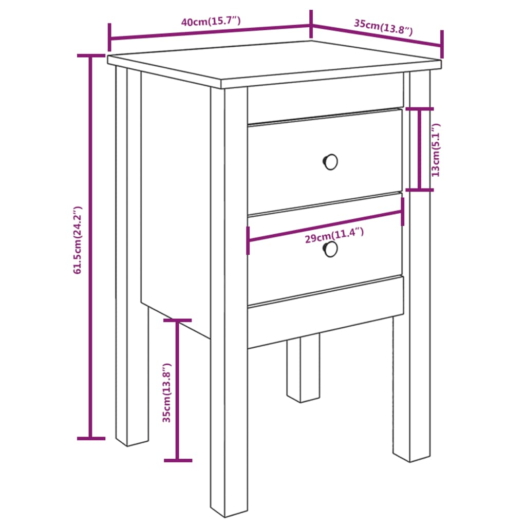 Table de chevet 40x35x61,5 cm Bois de pin massif - XIOS