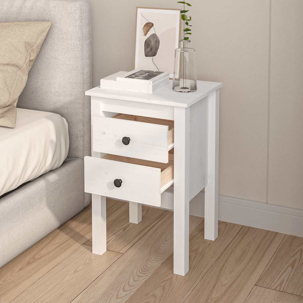 Table de chevet Blanc 40x35x61,5 cm Bois de pin massif - XIOS