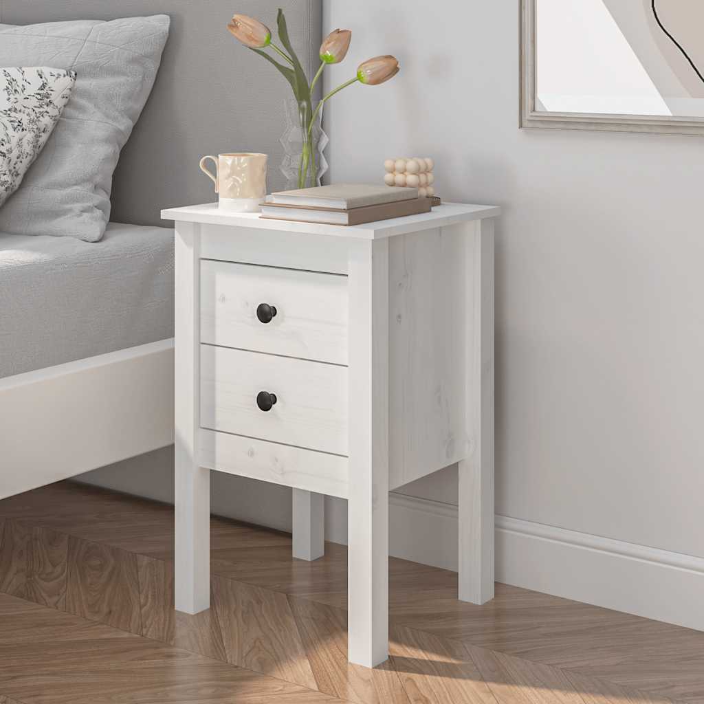 Table de chevet Blanc 40x35x61,5 cm Bois de pin massif - XIOS