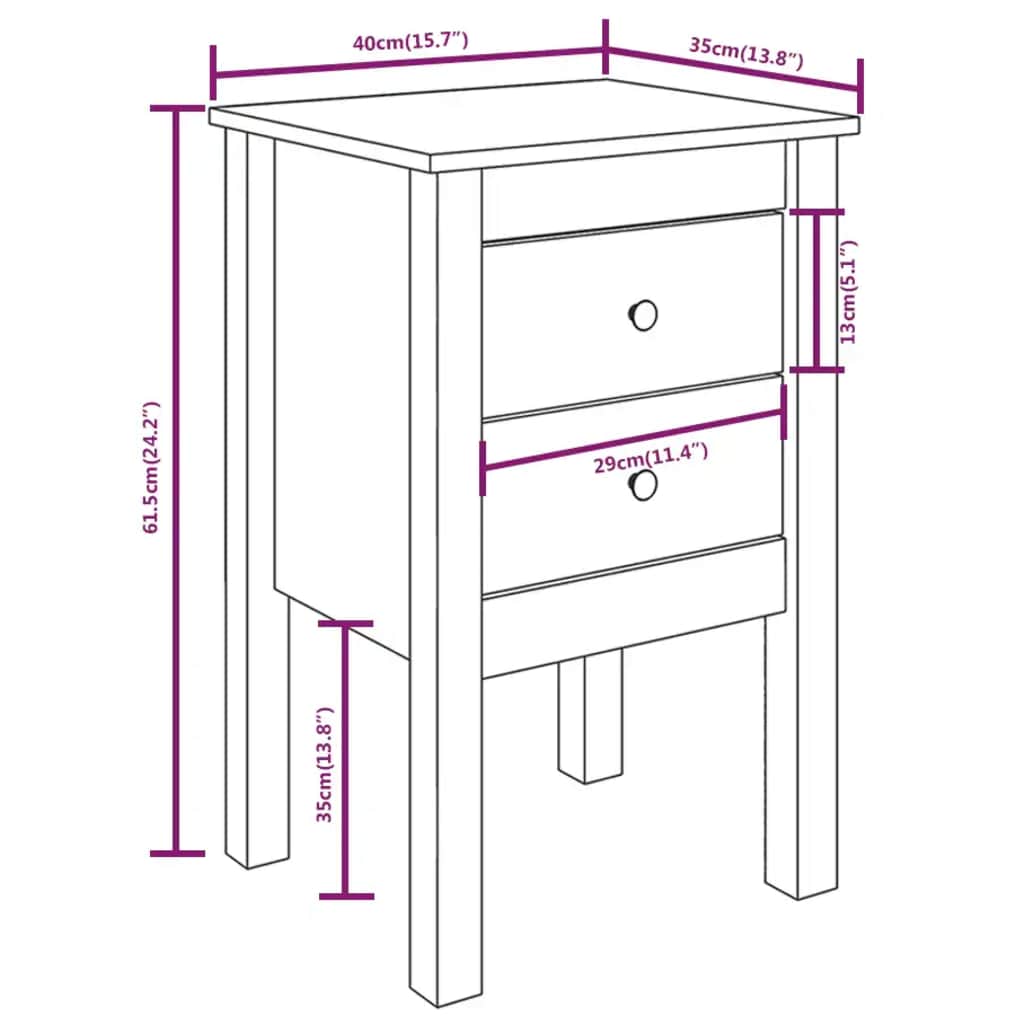 Tables de chevet 2 pcs Noir 40x35x61,5 cm Bois de pin massif - XIOS