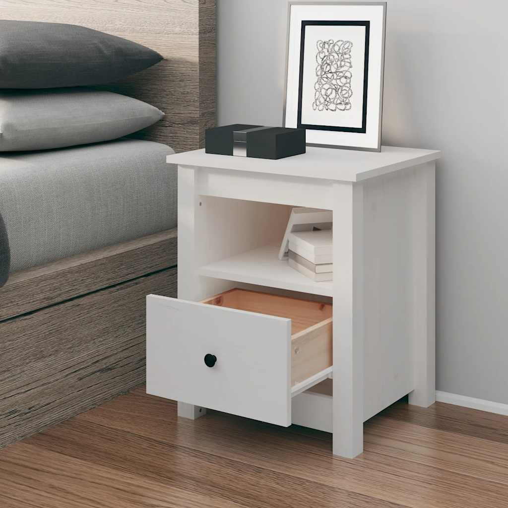 Table de chevet Blanc 40x35x49 cm Bois de pin massif - XIOS