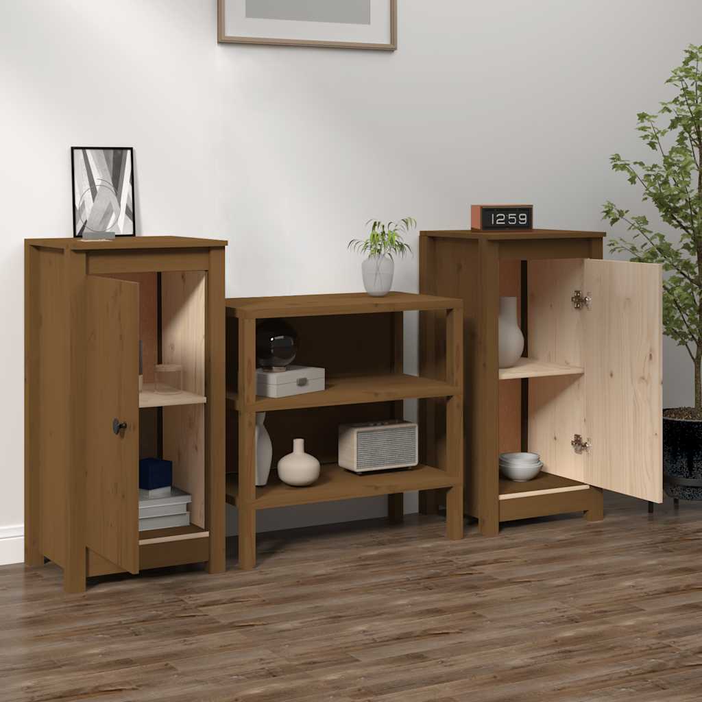 Buffets 2 pcs Marron miel 39x35x80 cm Bois massif de pin - XIOS