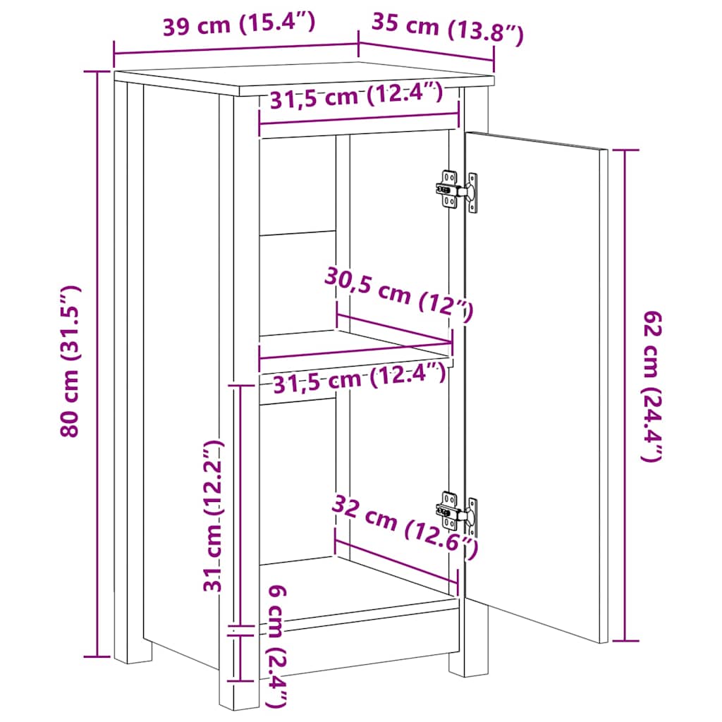 Buffets 2 pcs noir 39x35x80 cm bois massif de pin - XIOS