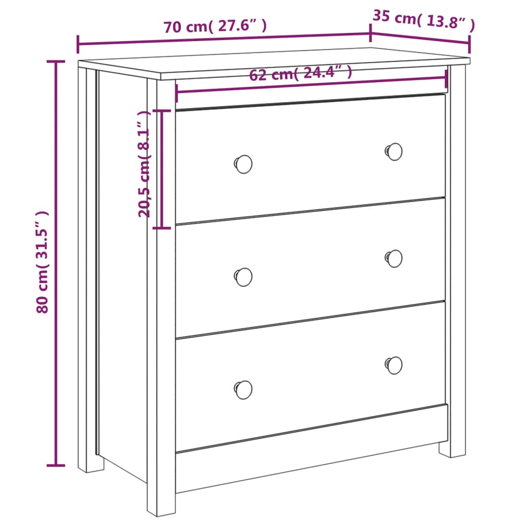 Buffet 70x35x80 cm bois massif de pin - XIOS