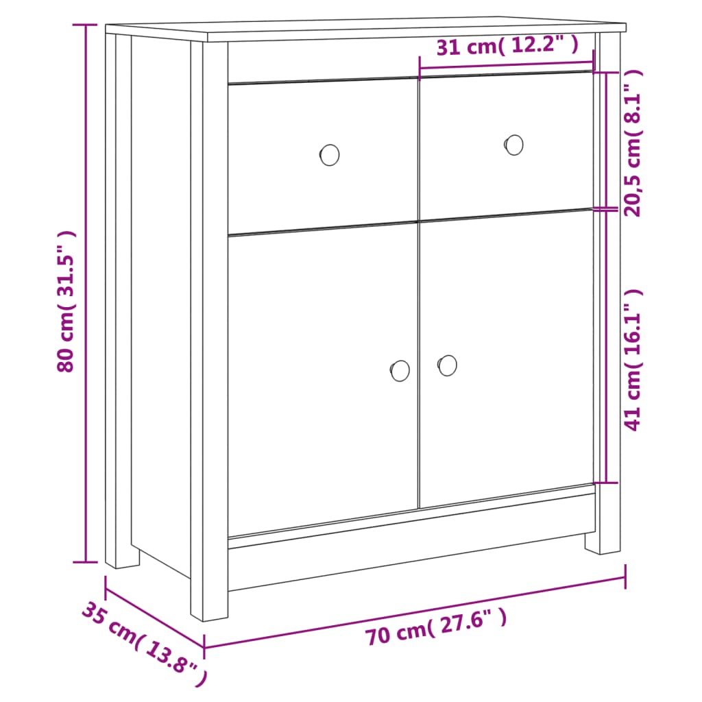 Buffet blanc 70x35x80 cm bois massif de pin - XIOS