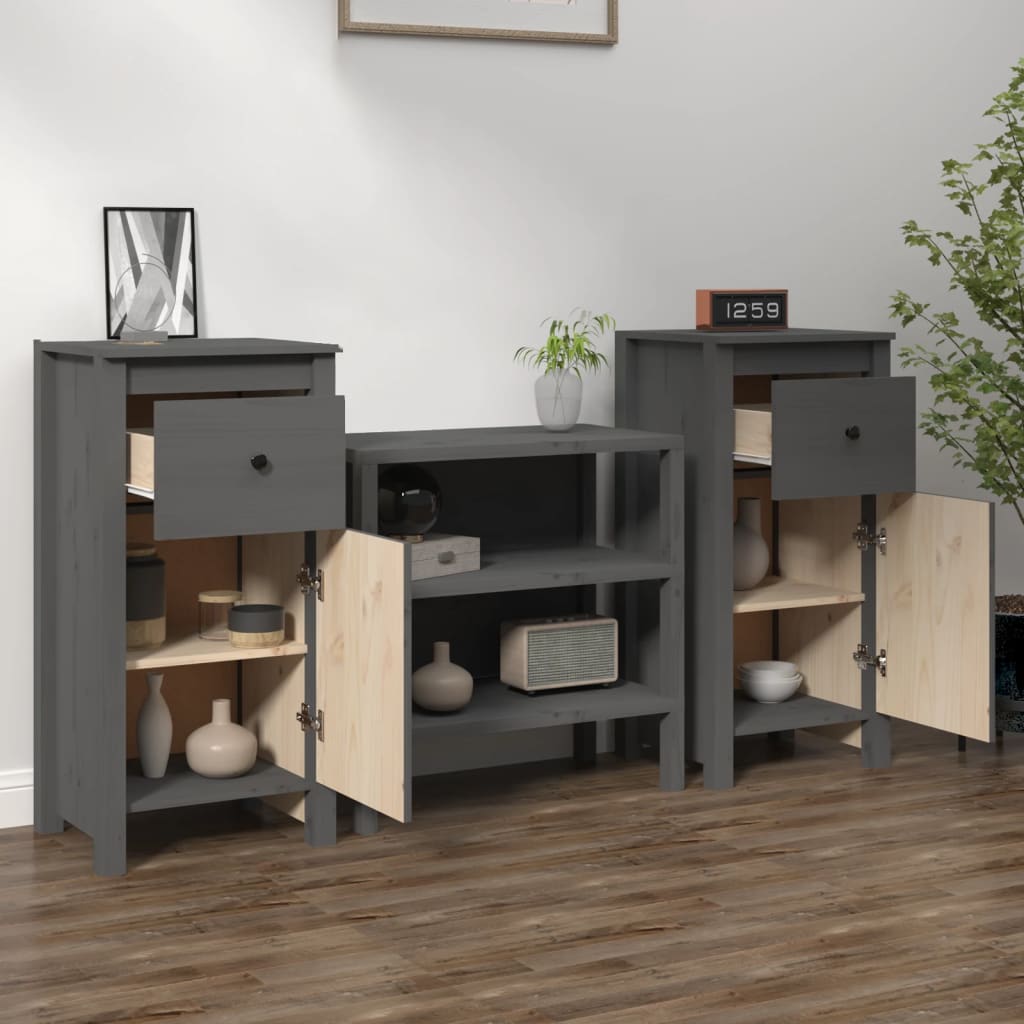 Buffets 2 pcs gris 40x35x80 cm bois massif de pin - XIOS