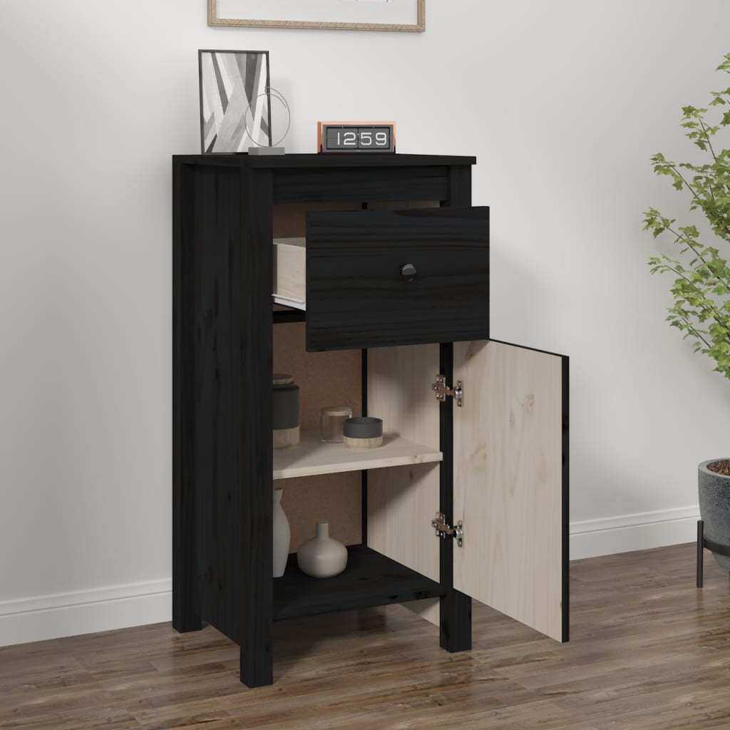 Buffet Noir 40x35x80 cm Bois massif de pin - XIOS