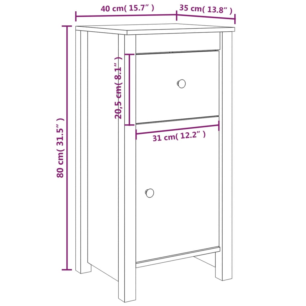 Buffet Noir 40x35x80 cm Bois massif de pin - XIOS
