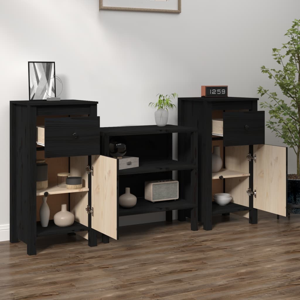 Buffets 2 pcs Noir 40x35x80 cm Bois massif de pin - XIOS