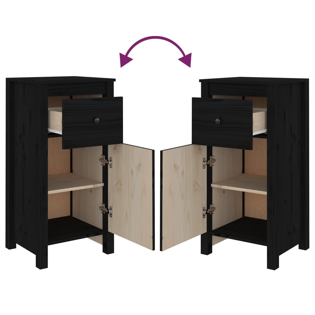 Buffets 2 pcs Noir 40x35x80 cm Bois massif de pin - XIOS