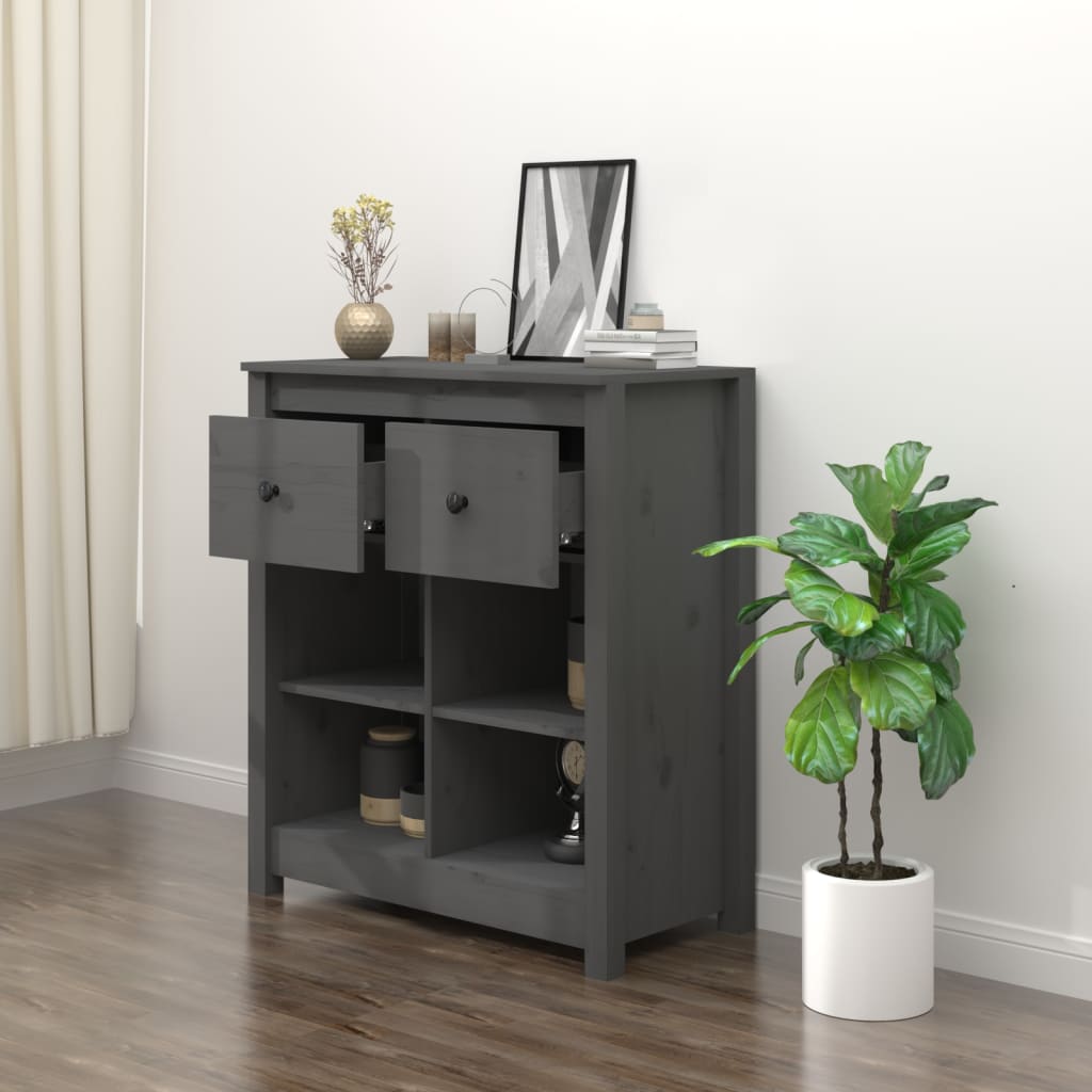 Buffet Gris 70x35x80 cm Bois massif de pin - XIOS
