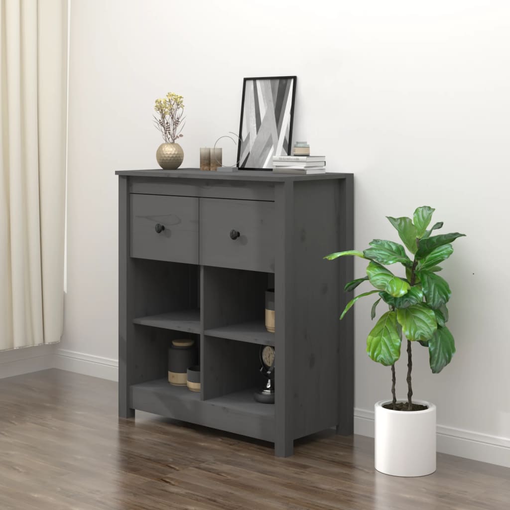 Buffet Gris 70x35x80 cm Bois massif de pin - XIOS
