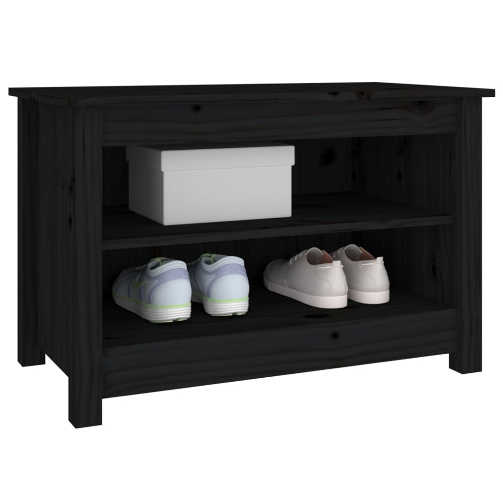 Banc à chaussures Noir 70x38x45,5 cm Bois de pin massif - XIOS