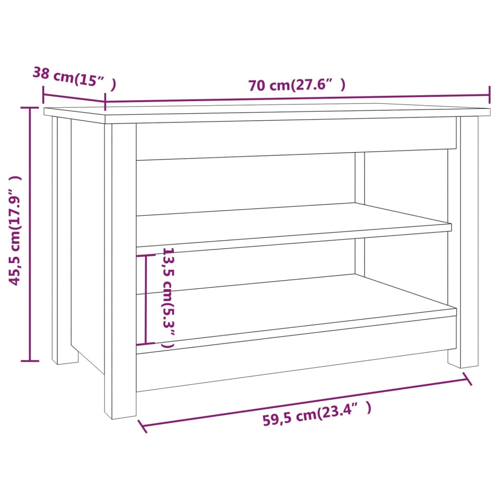 Banc à chaussures Noir 70x38x45,5 cm Bois de pin massif - XIOS