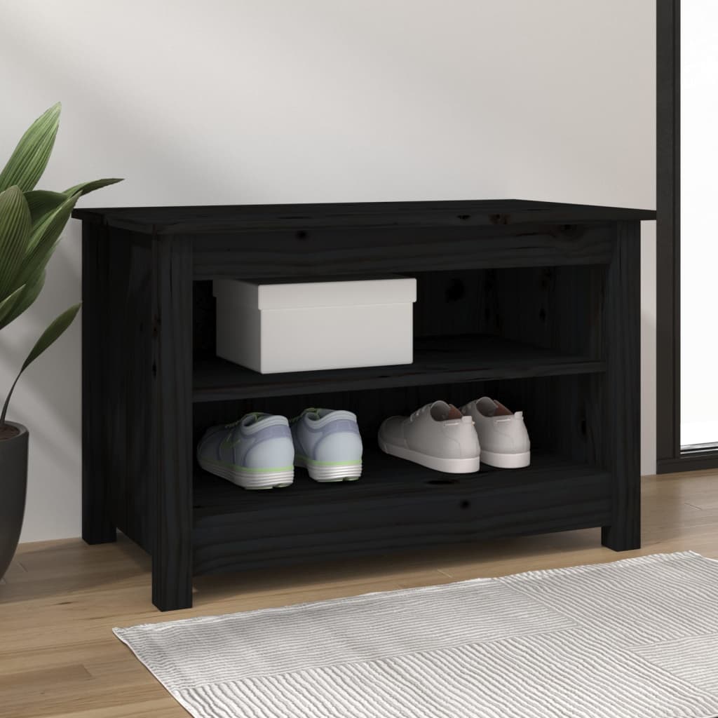 Banc à chaussures Noir 70x38x45,5 cm Bois de pin massif - XIOS
