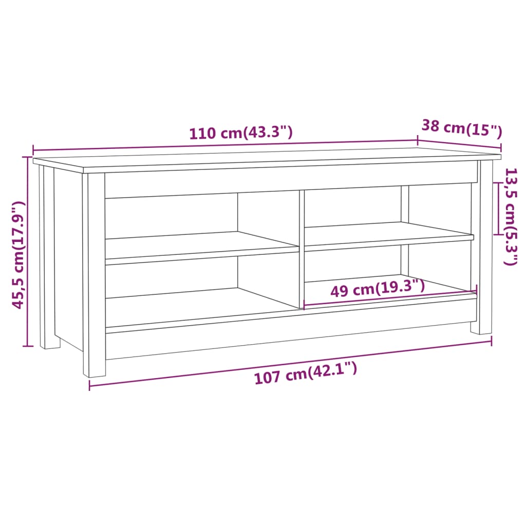 Banc à chaussures 110x38x45,5 cm Bois de pin massif - XIOS