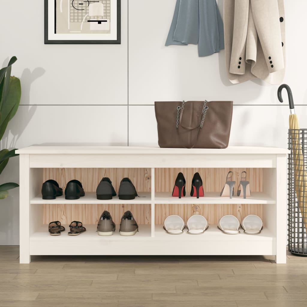 Banc à chaussures Blanc 110x38x45,5 cm Bois de pin massif - XIOS