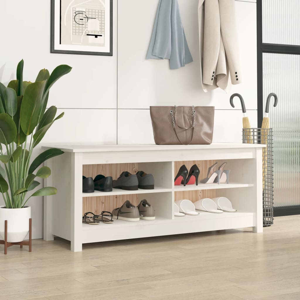 Banc à chaussures Blanc 110x38x45,5 cm Bois de pin massif - XIOS