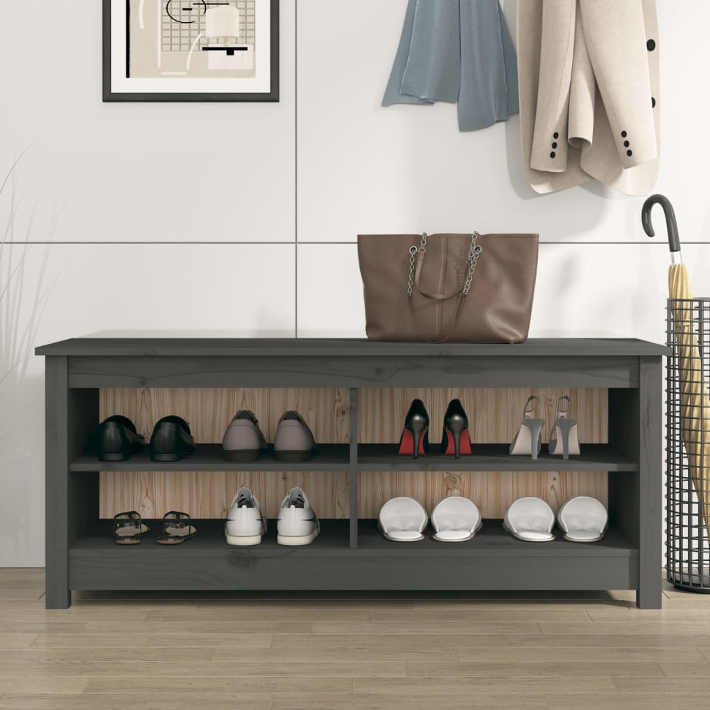 Banc à chaussures Gris 110x38x45,5 cm Bois de pin massif - XIOS
