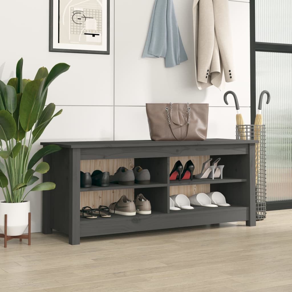 Banc à chaussures Gris 110x38x45,5 cm Bois de pin massif - XIOS