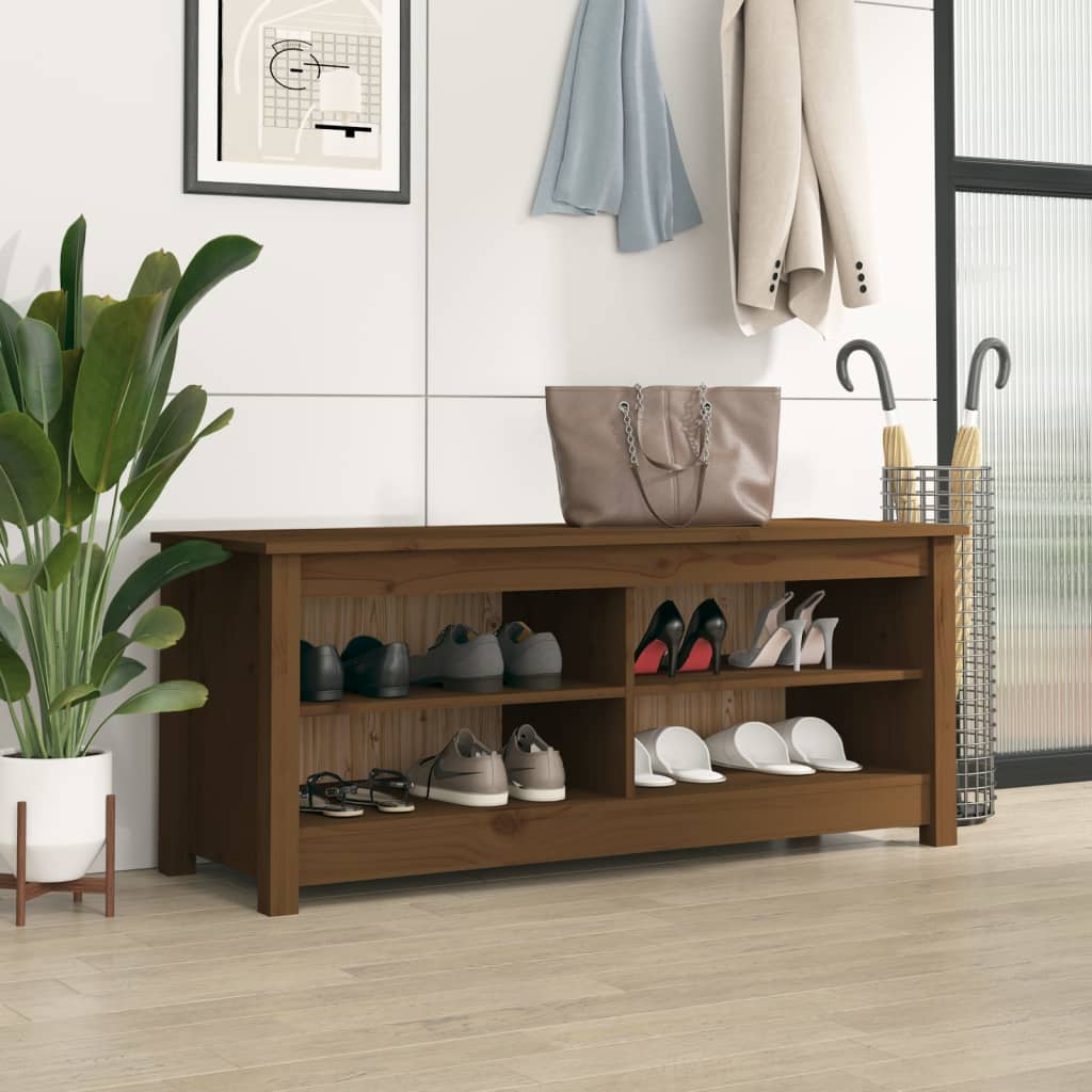 Banc à chaussures Marron miel 110x38x45,5 cm Pin massif - XIOS
