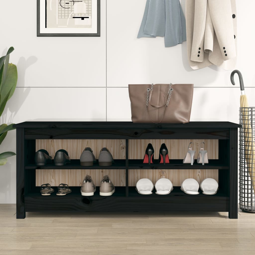 Banc à chaussures Noir 110x38x45,5 cm Bois de pin massif - XIOS