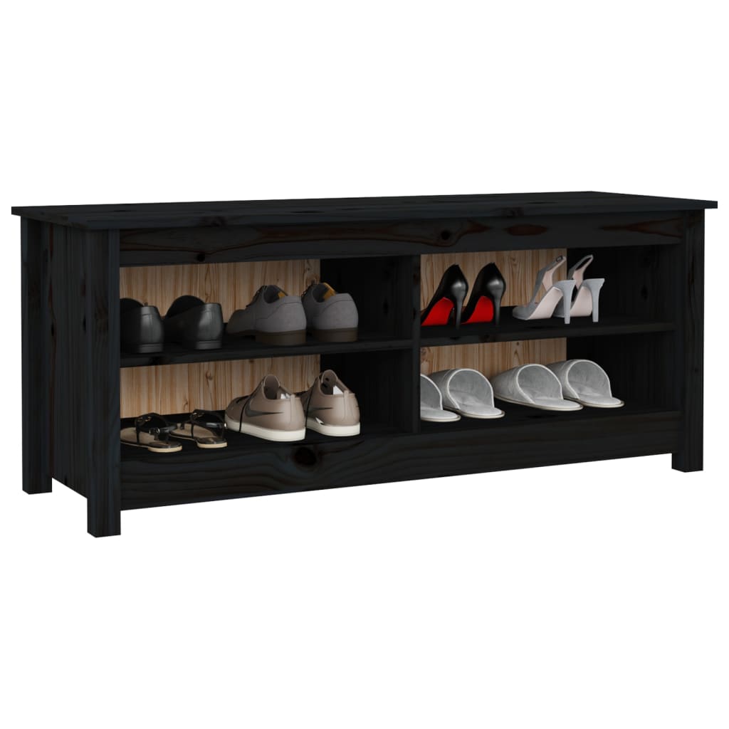 Banc à chaussures Noir 110x38x45,5 cm Bois de pin massif - XIOS