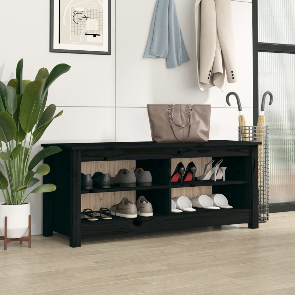 Banc à chaussures Noir 110x38x45,5 cm Bois de pin massif - XIOS