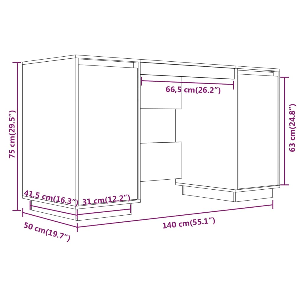 Bureau blanc 140x50x75 cm bois massif de pin Bureaux vidaXL   