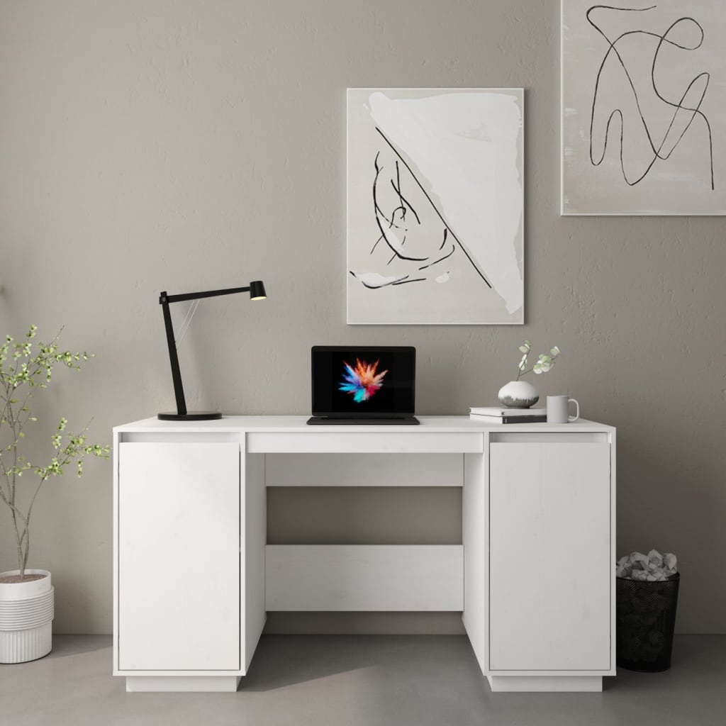Bureau blanc 140x50x75 cm bois massif de pin Bureaux vidaXL   