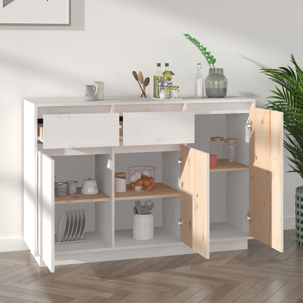 Buffet blanc 110x34x75 cm bois massif de pin - XIOS