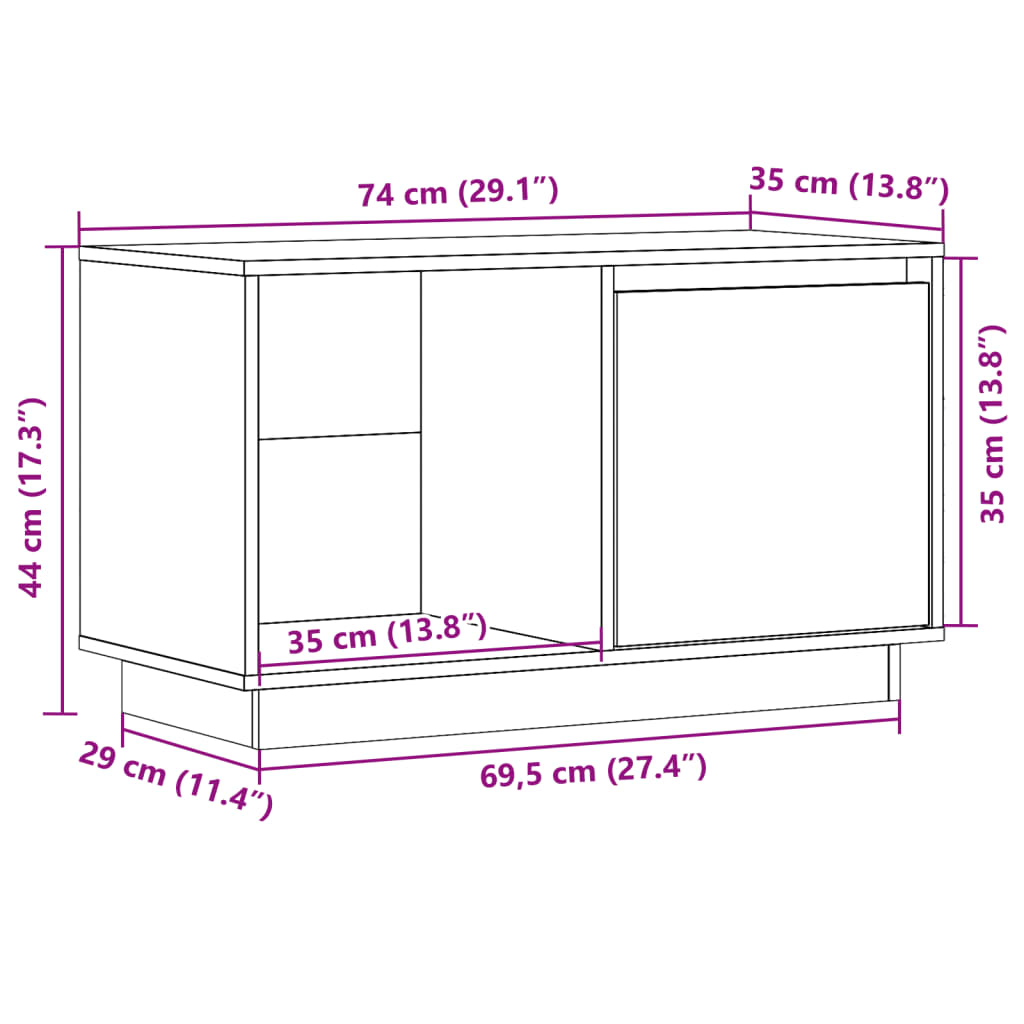Meuble TV Marron miel 74x35x44 cm Bois de pin massif - XIOS