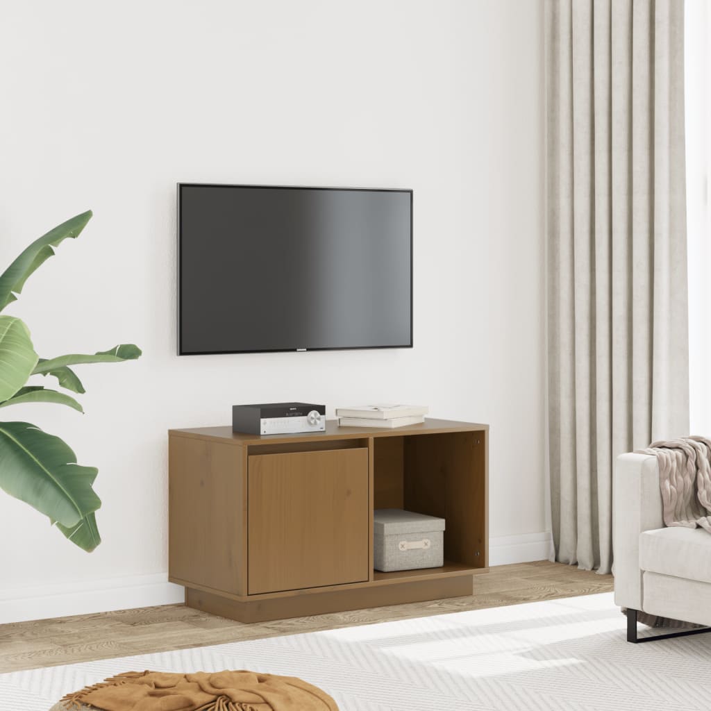 Meuble TV Marron miel 74x35x44 cm Bois de pin massif - XIOS