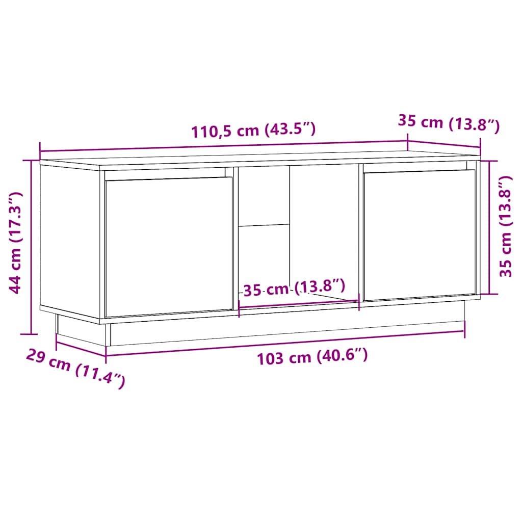 Meuble TV Blanc 110,5x35x44 cm Bois de pin massif - XIOS