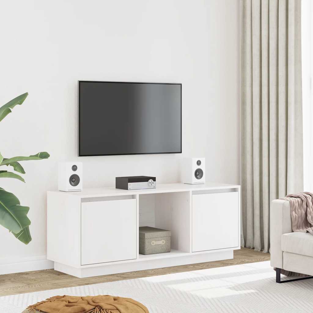 Meuble TV Blanc 110,5x35x44 cm Bois de pin massif - XIOS