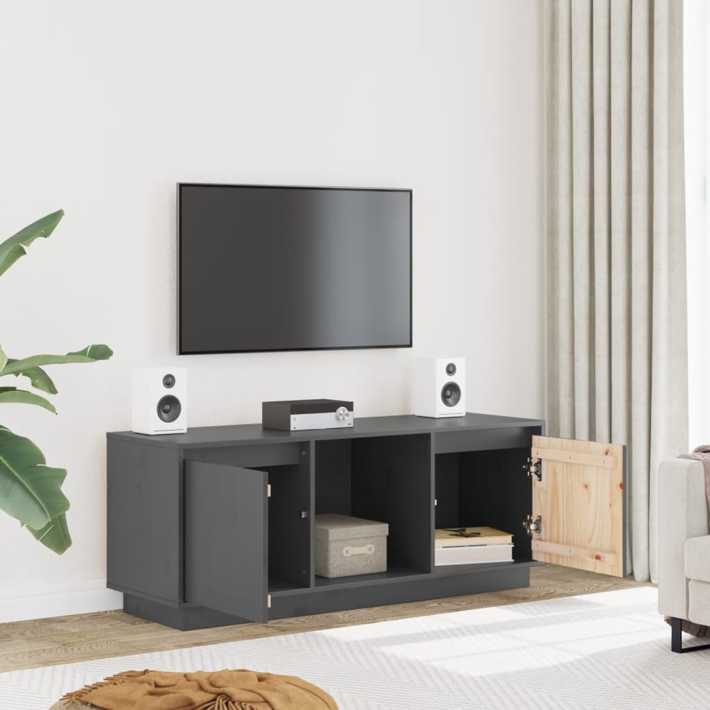 Meuble TV Gris 110,5x35x44 cm Bois de pin massif - XIOS