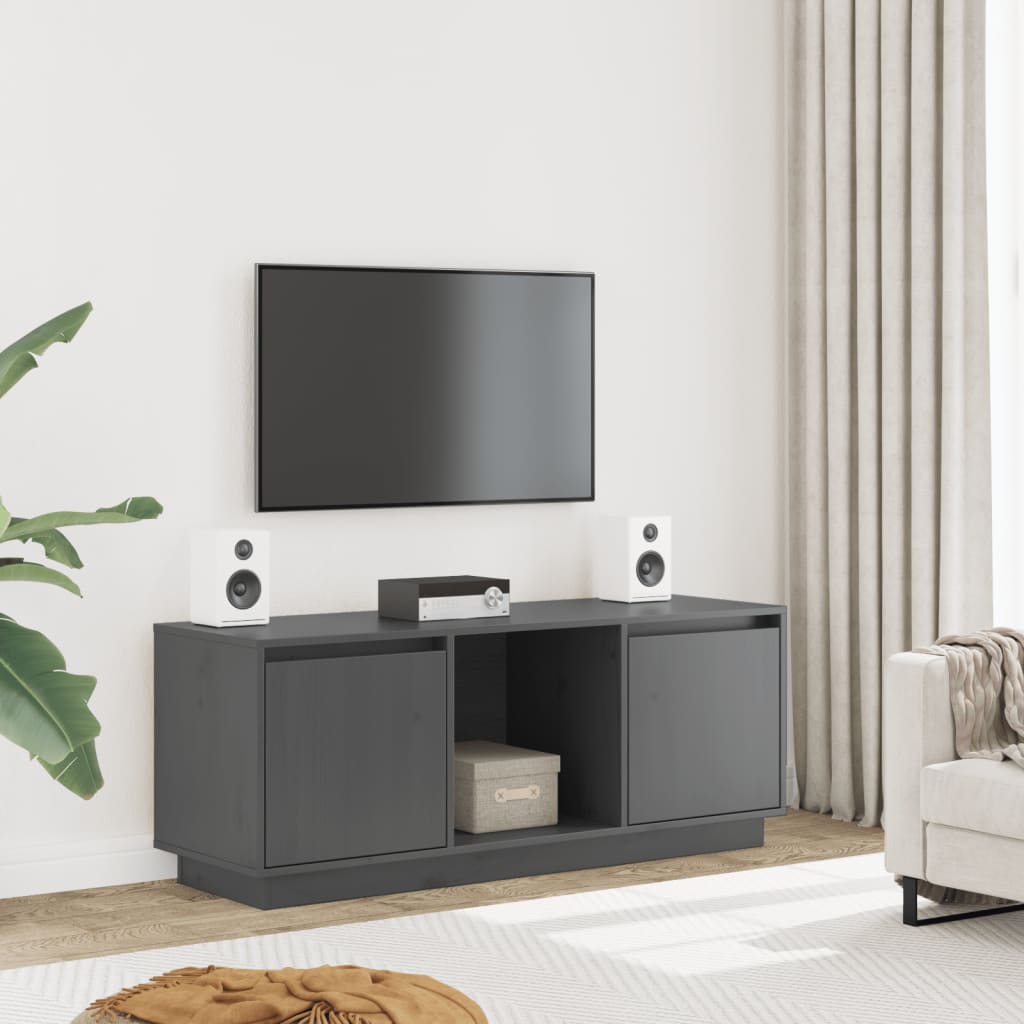 Meuble TV Gris 110,5x35x44 cm Bois de pin massif - XIOS