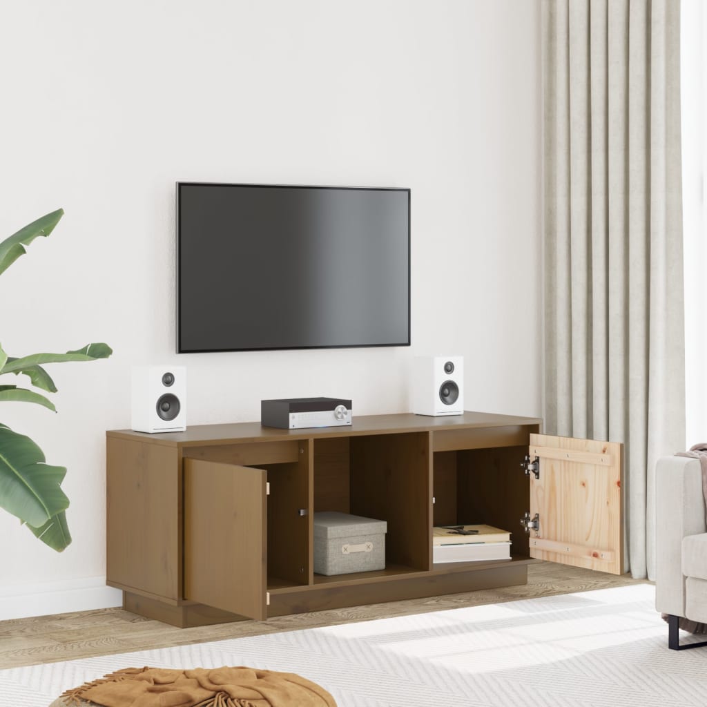 Meuble TV Marron miel 110,5x35x44 cm Bois de pin massif - XIOS