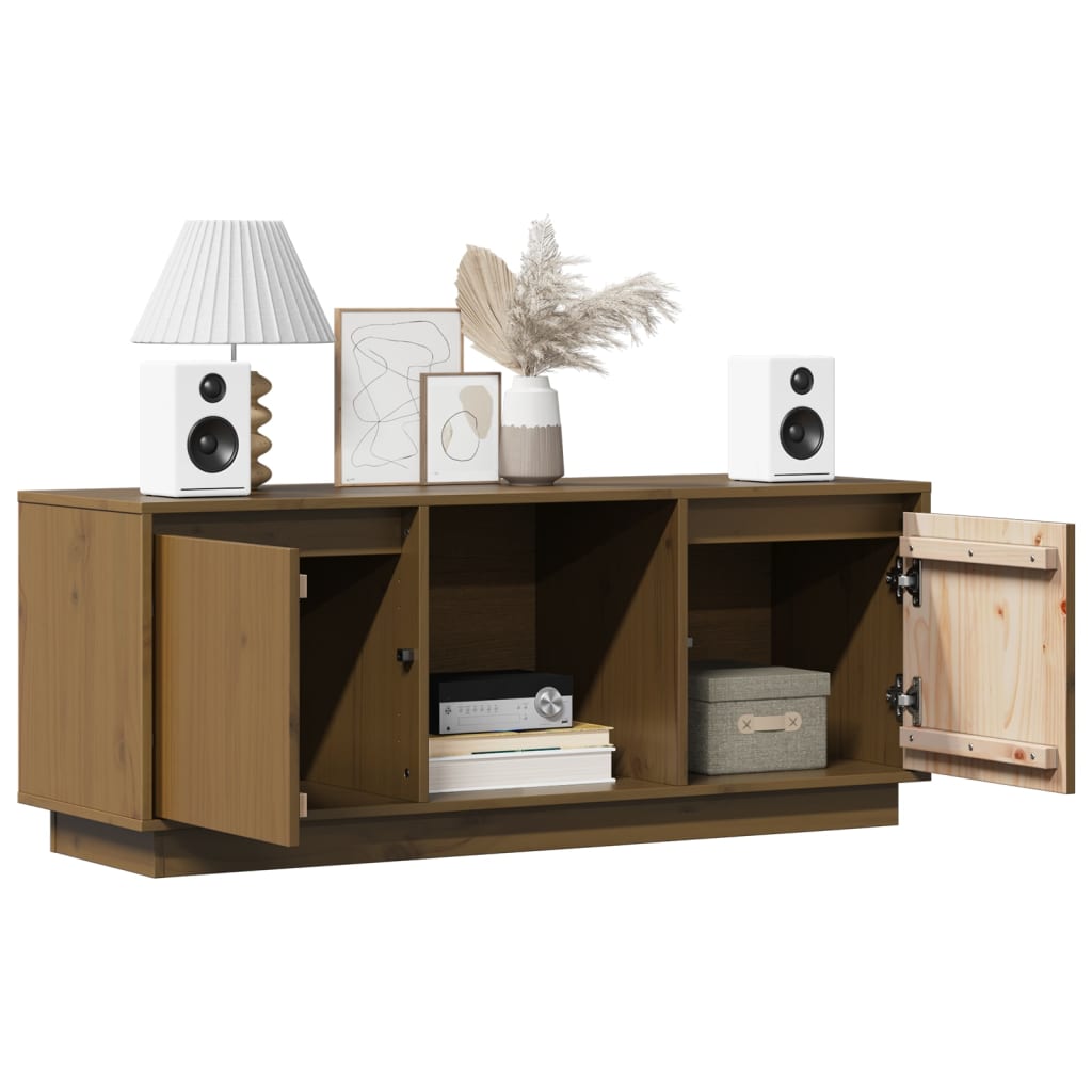 Meuble TV Marron miel 110,5x35x44 cm Bois de pin massif - XIOS