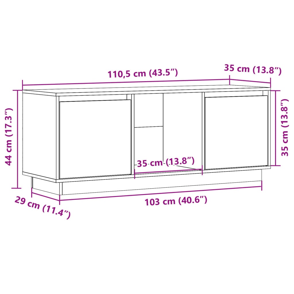 Meuble TV Marron miel 110,5x35x44 cm Bois de pin massif - XIOS