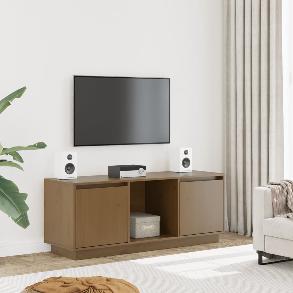 Meuble TV Marron miel 110,5x35x44 cm Bois de pin massif - XIOS